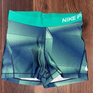 Nike Pro Teal and Navy Striped Shorts